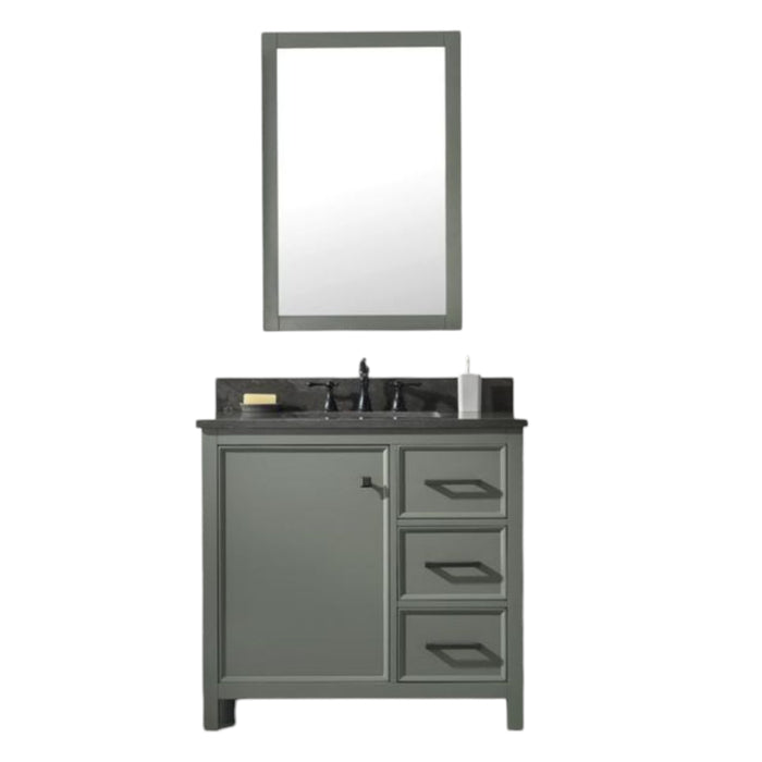 Sohan 36" Single Sink Vanity in Pewter Green - Blue Limestone Top, Pre-Drilled, 3 Drawers with Organizer