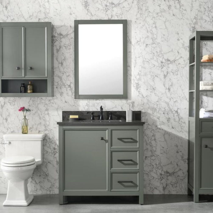 Sohan 36" Single Sink Vanity in Pewter Green - Blue Limestone Top, Pre-Drilled, 3 Drawers with Organizer