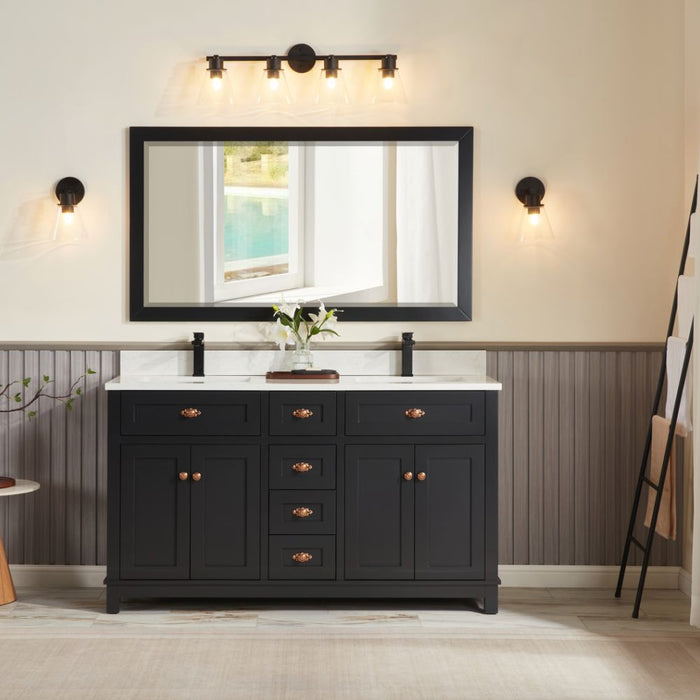 Raurey 60" Tricorn Black Single Sink Vanity with Stone Top & Soft-Close Drawers