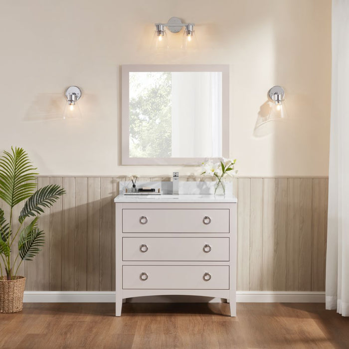 Wylie 36" Classic White Solid Wood Bathroom Vanity - 1" Stone Top, 3 Dovetail Drawers, Free-Standing