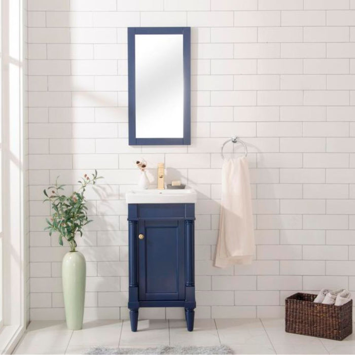 Amara 18" Blue Single Door Vanity with White Ceramic Top - Modern Bathroom Sink Cabinet