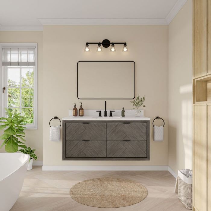 Cosmo Classic 48" Grey Oak Free-Standing Bathroom Vanity – Modern 4-Drawer with White Artificial Stone Top