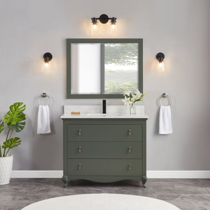 42" Pewter Green Solid Wood Bathroom Vanity with Artificial Stone Top