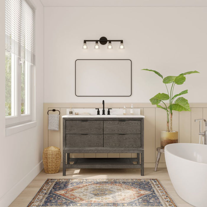 Yashiya 48" Grey Oak Vanity with Legs – White Artificial Stone Top & Pre-Drilled Faucet Holes