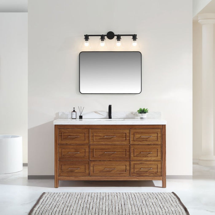60" Ebony Single Sink Vanity – Modern Freestanding with 2" White Marble Countertop & Ceramic Basin