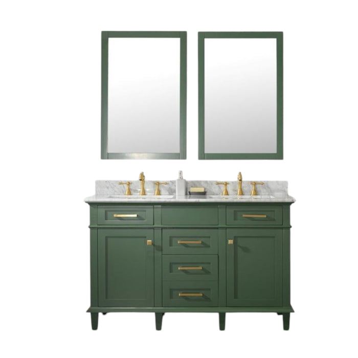 Annabelle 54" Green Wood Double Sink Vanity – Carrara Top, Soft Close Drawers