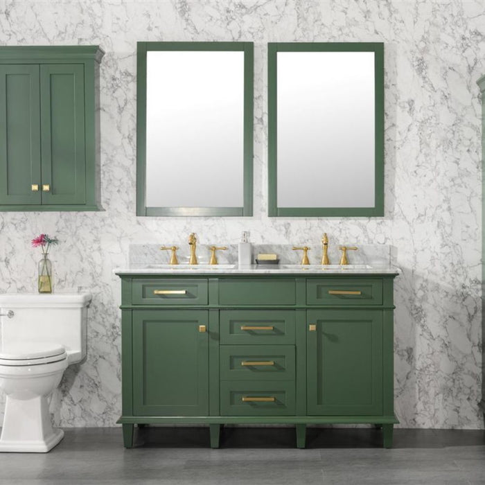 Annabelle 54" Green Wood Double Sink Vanity – Carrara Top, Soft Close Drawers