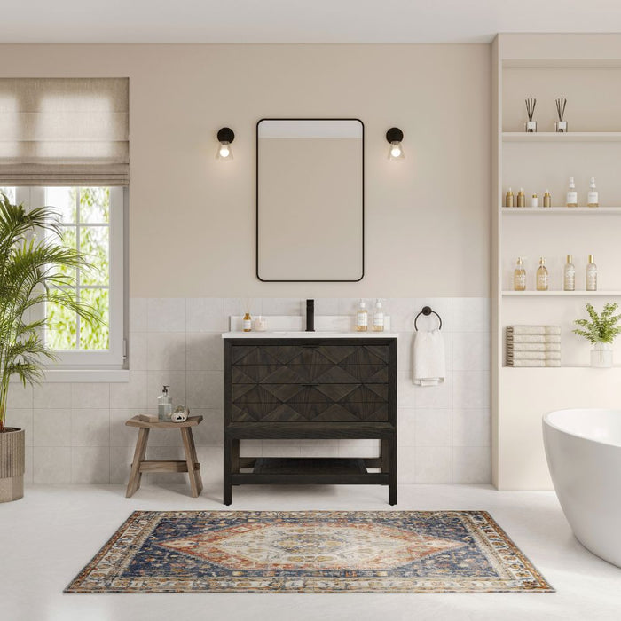 Bates 36" Brown Oak Single Sink Bathroom Vanity with Artificial Stone Top - 2 Drawer 1 Shelf