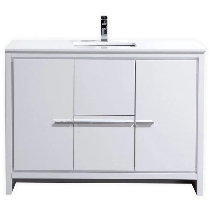 Kolden 48" White Lacquer Quartz Bathroom Vanity – Modern Single Sink with Two Doors Two Drawers