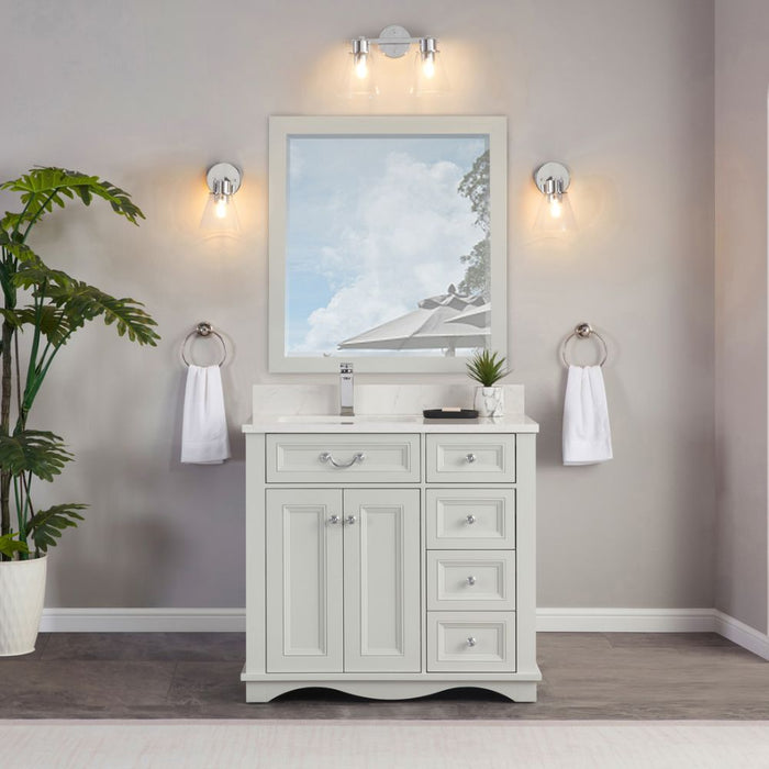 Selby 36" Silver Strand Bathroom Vanity - Solid Wood with Artificial Stone Top & Soft Close Drawers