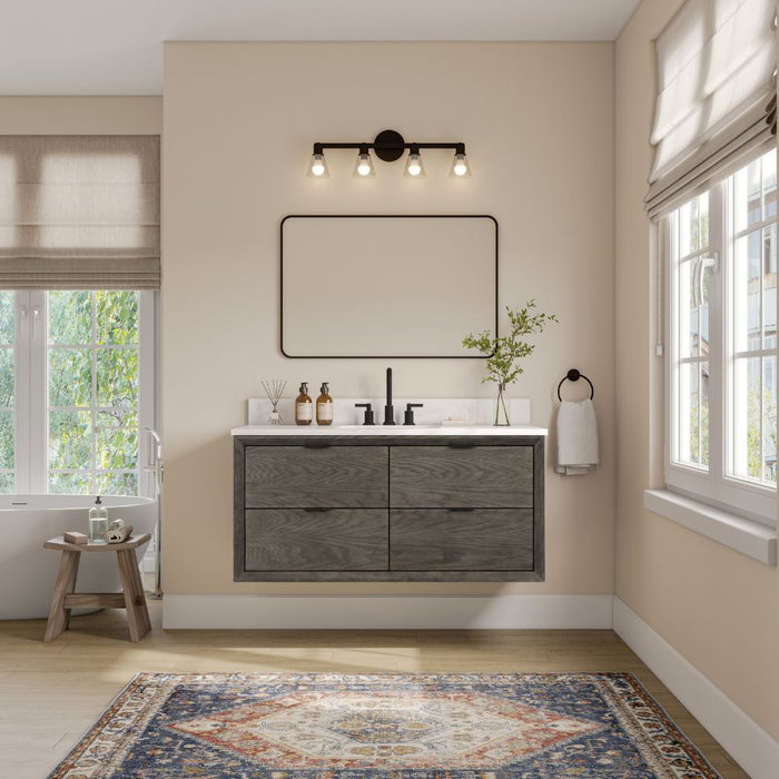 Leonice 48" Grey Oak Finish Bathroom Vanity 1" Thick White Stone Top – Modern Single Sink 2-Drawer