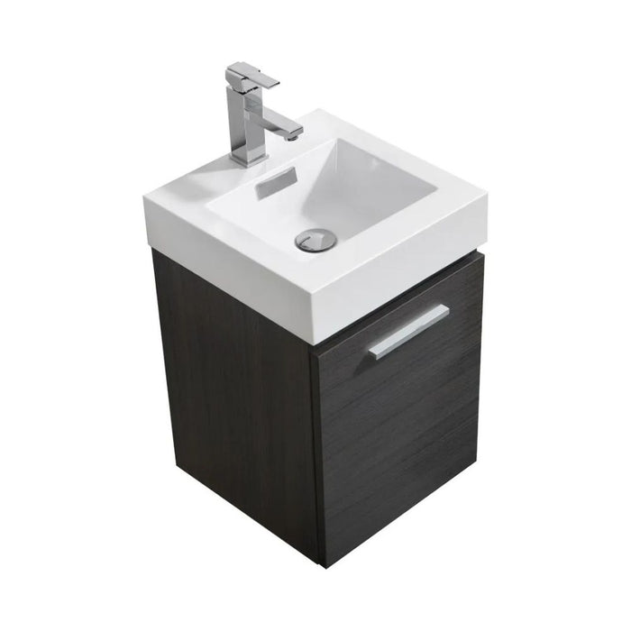 Mystic 16" High Gloss Gray Oak Wall Mount Modern Bathroom Vanity – Single Door Soft-Close Vanity