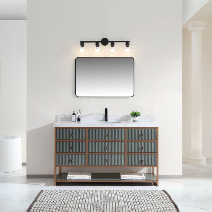 Lorelle 60" Single Pewter Green Wooden Bathroom Vanity - Golden Brush Steel Frame 8-Drawer Storage