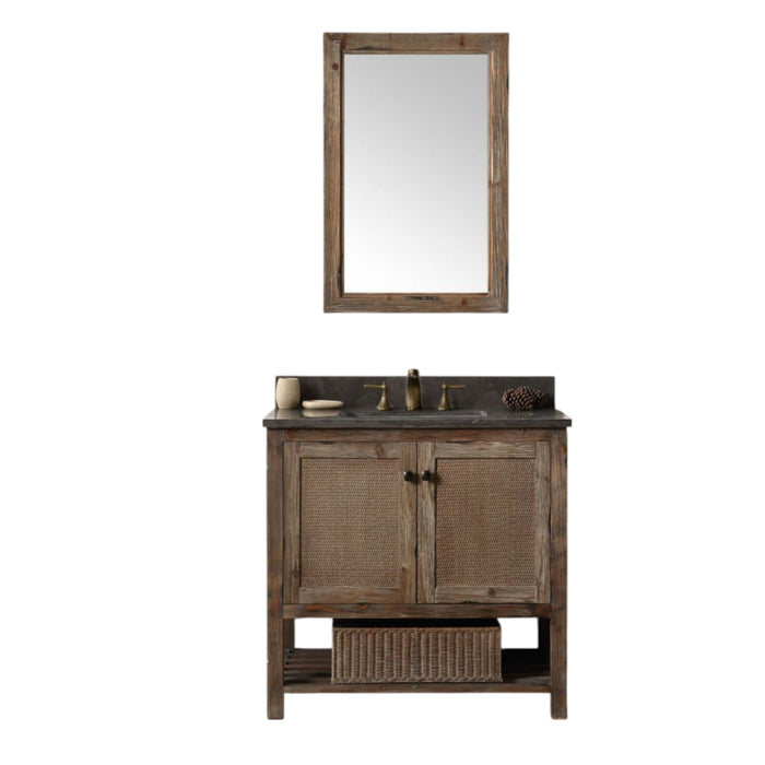 Luna 36" Solid Wood Bathroom Vanity Cabinet with Moon Stone Top & White Ceramic Sink - 2 Door Storage