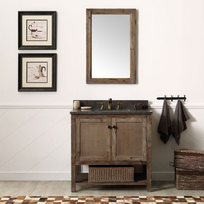 Luna 36" Solid Wood Bathroom Vanity Cabinet with Moon Stone Top & White Ceramic Sink - 2 Door Storage