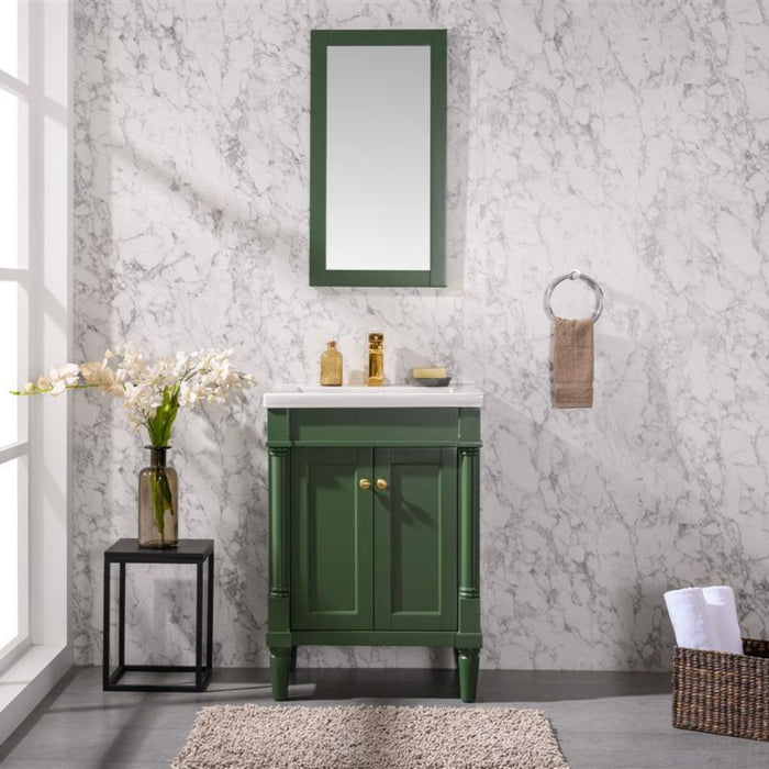 Ashban 24" Pewter Green PVC Bathroom Vanity – Single Sink Ceramic Top with Pre-Drilled Faucet Ready