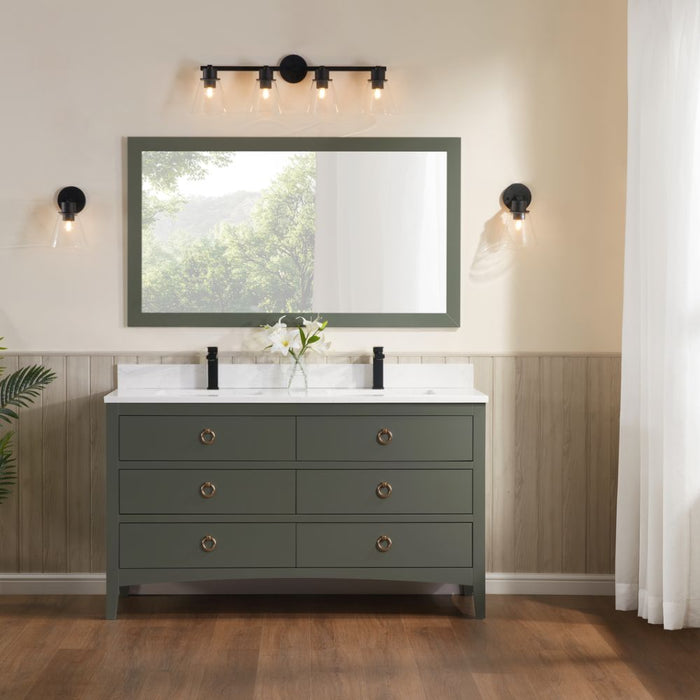 Winton 60" Pewter Green Bathroom Vanity Cabinet – Solid Wood with 1" Artificial Stone Top & Dovetail Drawers