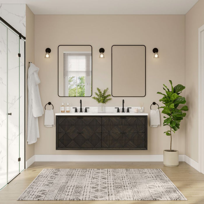 Honore 60" Brown Oak White Stone Bathroom Vanity – Premium 4-Drawer with 1" Thick Countertop