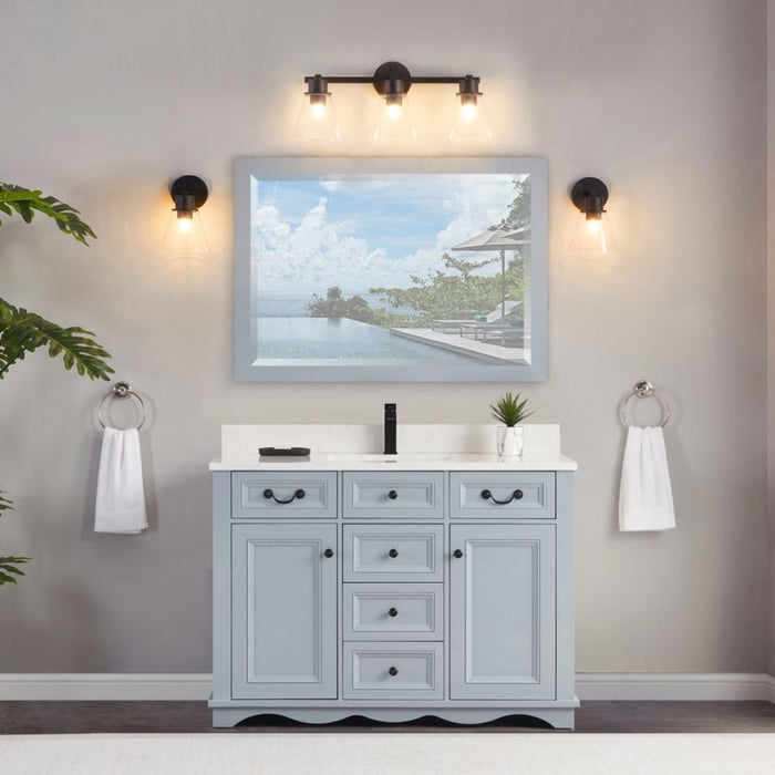 Tamblin 48" Cadet Solid Wood Single Sink Vanity with Artificial Stone Countertop - Modern Bathroom Storage