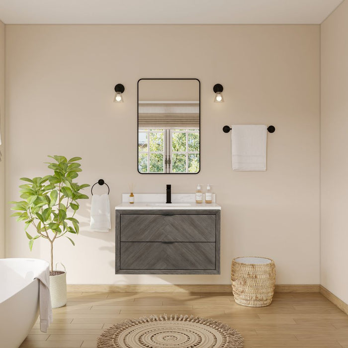 Lahoma 36" Grey Oak Single Vanity – Modern Freestanding Bathroom Cabinet with White Artificial Stone Top