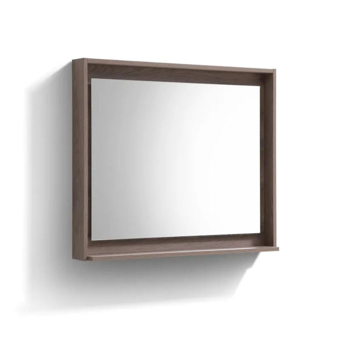 36" Butternut Finish Framed Bathroom Mirror – Modern Vanity Mirror with Built-in Bottom Shelf