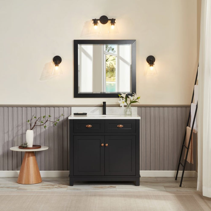 36" Solid Wood Elizabeth Collection Bathroom Vanity Tricorn Black Finish with Artificial Stone Top
