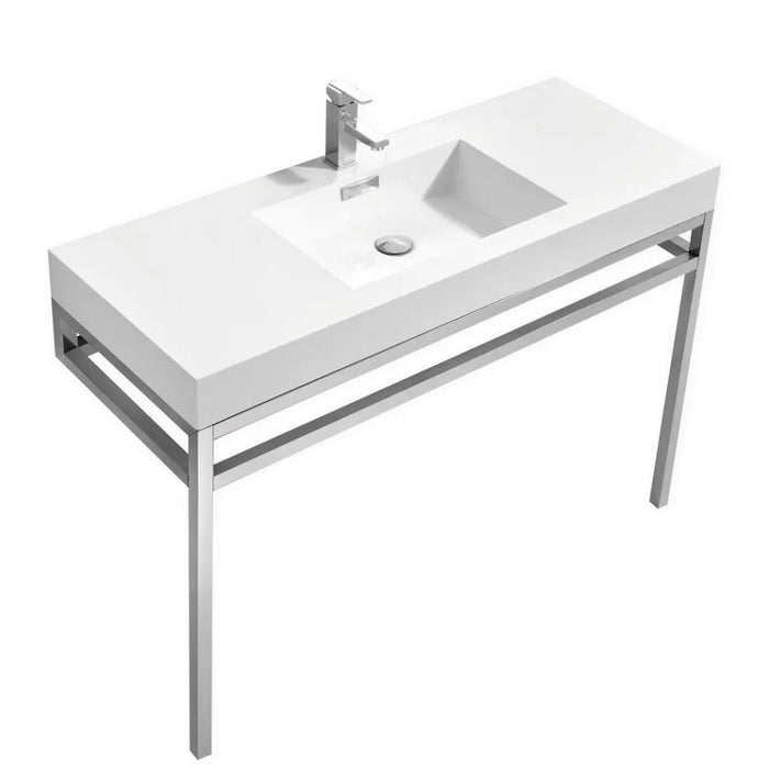 Reika 48" Chrome Console Vanity Stainless Steel White Sink – Compact Powder Room Vanity with Integrated Basin