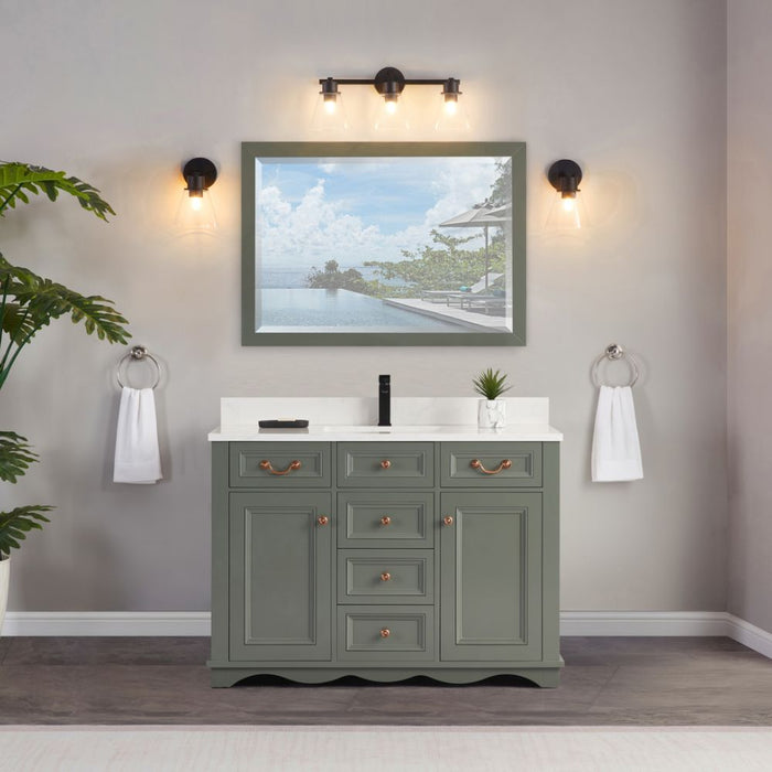 Vivaldi 48" Vivaldi Pewter Green Bathroom Vanity - Solid Wood Construction with 1" Artificial Stone Top & Soft Close Drawers