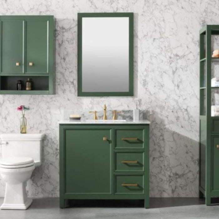 36" Luminescence Green Finish Bathroom Vanity - Carrara Marble Countertop with Ceramic Sink & Soft-Close Drawers