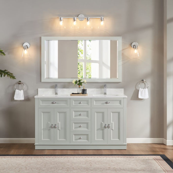 Rosine 60" Single Sink Bathroom Vanity Solid Wood Silver Strand with Artificial Stone Top & Soft Close Drawers