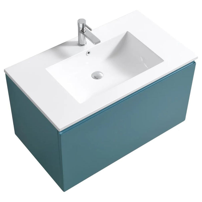 Rachel 36" Teal Green Wall Mount Modern Bathroom Vanity – Floating Contemporary Design with Overflow Sink