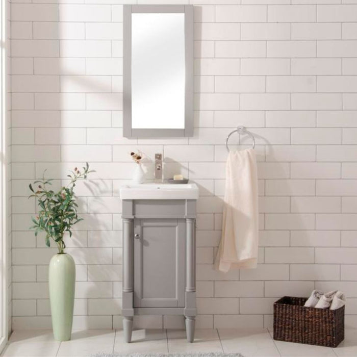 Ardent 18" Gray Bathroom Vanity with White Ceramic Sink Top - Compact Single Door Cabinet