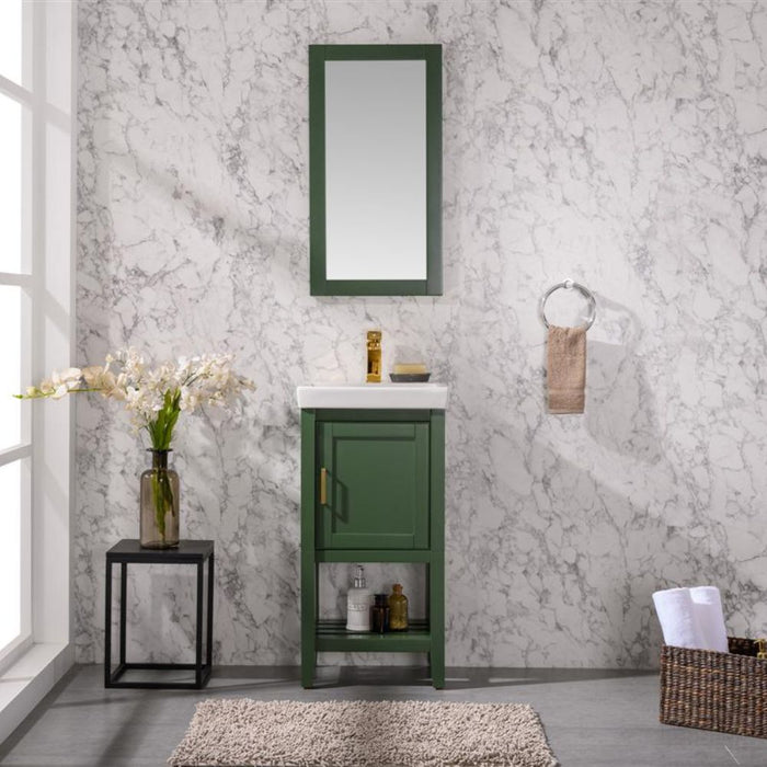 18" Aura Green Sink Vanity Unit – White Ceramic Top with Door Storage