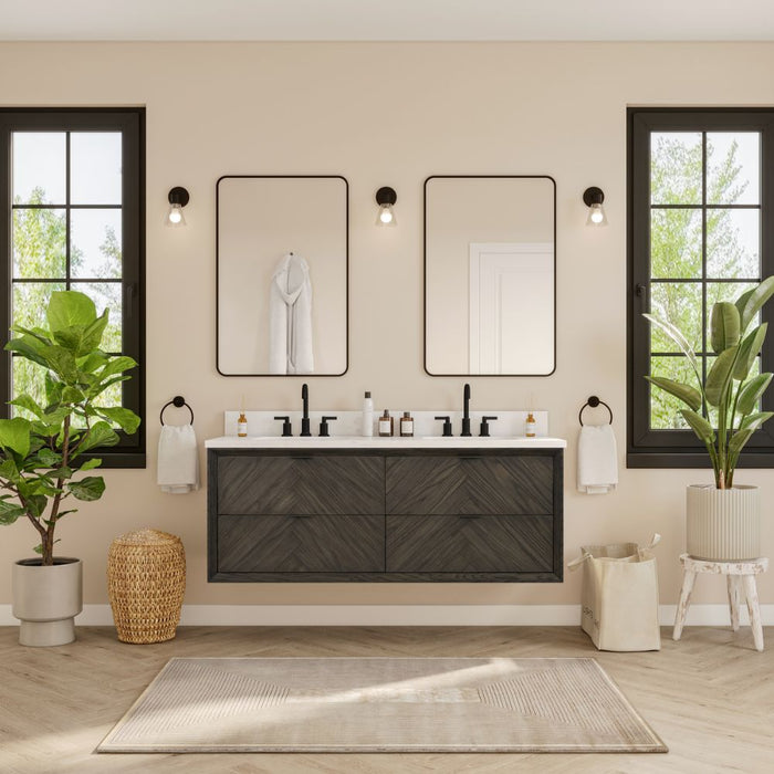 Essential Collection 60" Brown Oak Finish Single Bathroom Vanity – Modern Style with 1" Artificial Stone Top & 4-Drawer Storage
