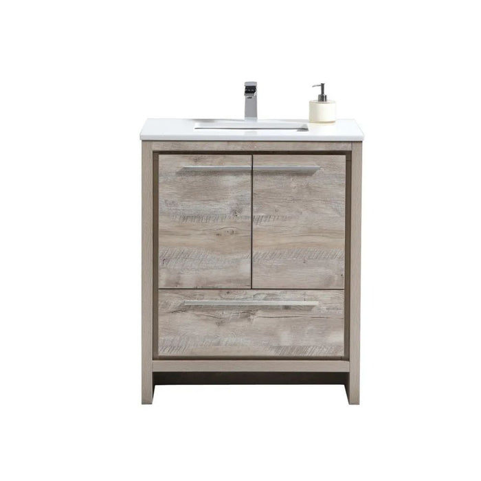 Regut 30" Nature Wood Bathroom Vanity with White Quartz Counter – Modern Single Hole Faucet Ready