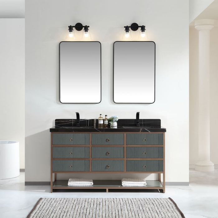 Marlisa 72" Pewter Green Solid Oak Double Vanity – Contemporary Industrial Style with Golden Brush Steel Frame