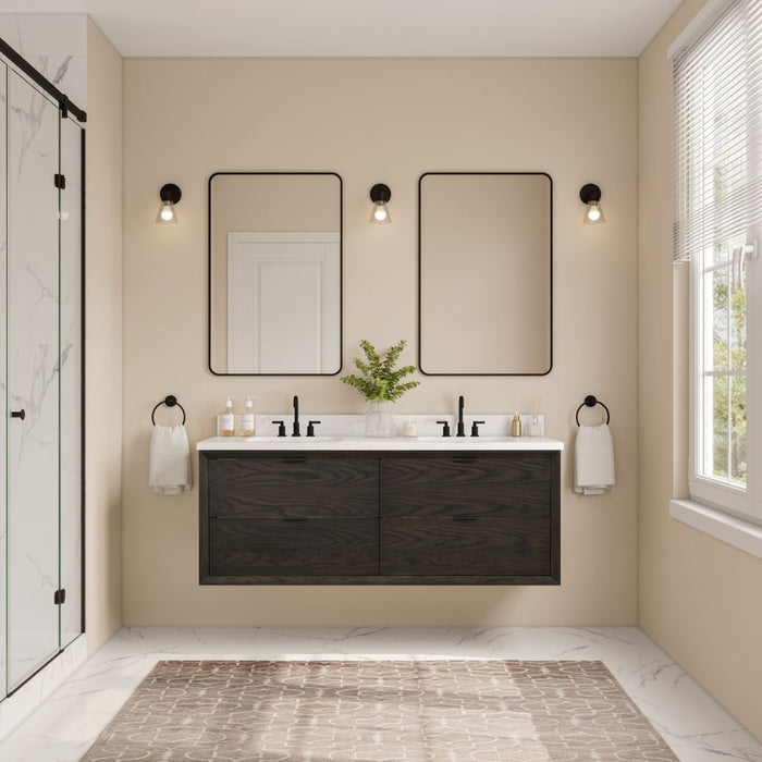 Sava 60" Brown Oak Vanity Cabinet with White Artificial Stone Top – 3-Hole Faucet Ready