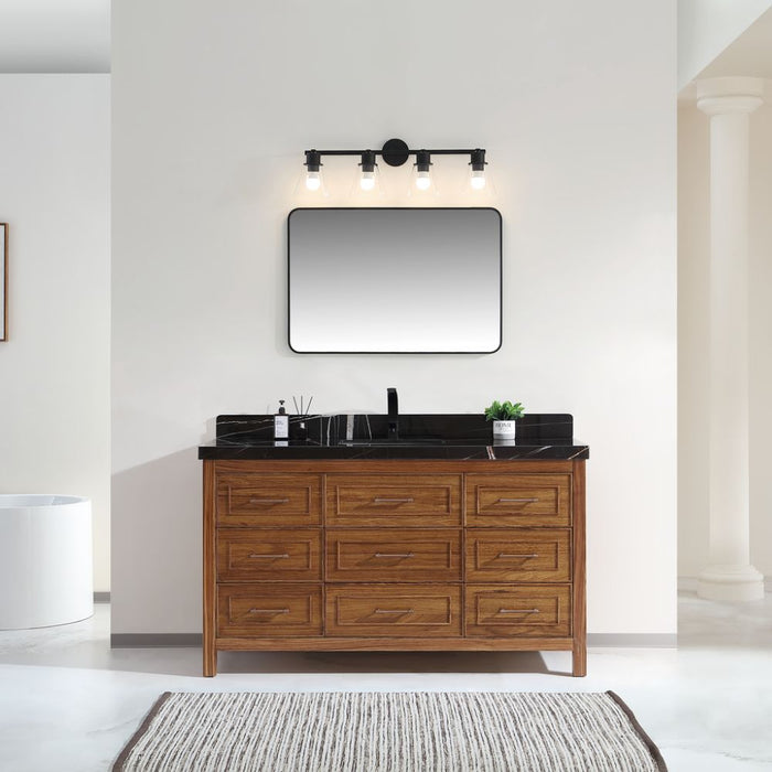 Pandora 60" Single Sink Vanity Black Natural Marble – Traditional Wood Bathroom Cabinet