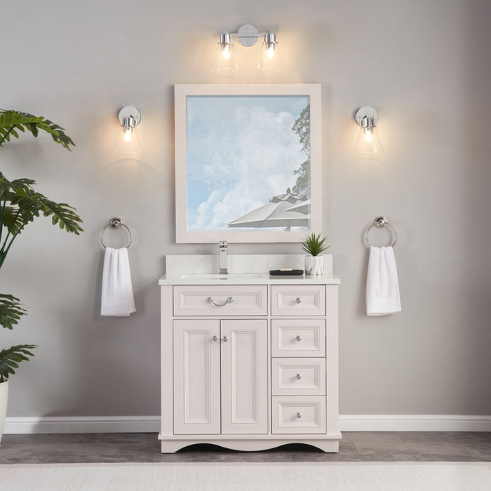 Rainier 36" Dreamy White Finish Bathroom Vanity with Artificial Stone Countertop & Dovetail Drawers