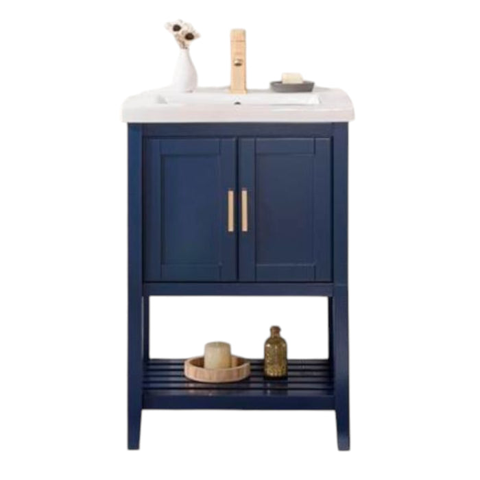 Ajani 24" Blue Wood Bathroom Vanity with White Ceramic Top – Single Sink 2-Door