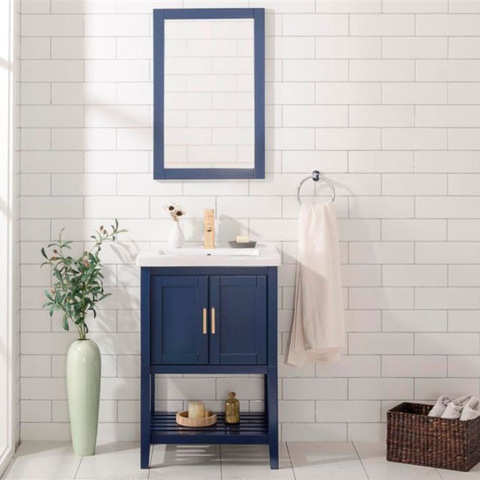 Ajani 24" Blue Wood Bathroom Vanity with White Ceramic Top – Single Sink 2-Door