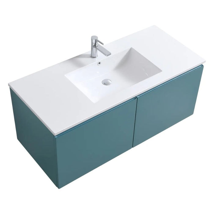 Mandell 48" Teal Green Single Sink Bathroom Vanity – Modern Wall Mount Floating Vanity with Acrylic Composite Top