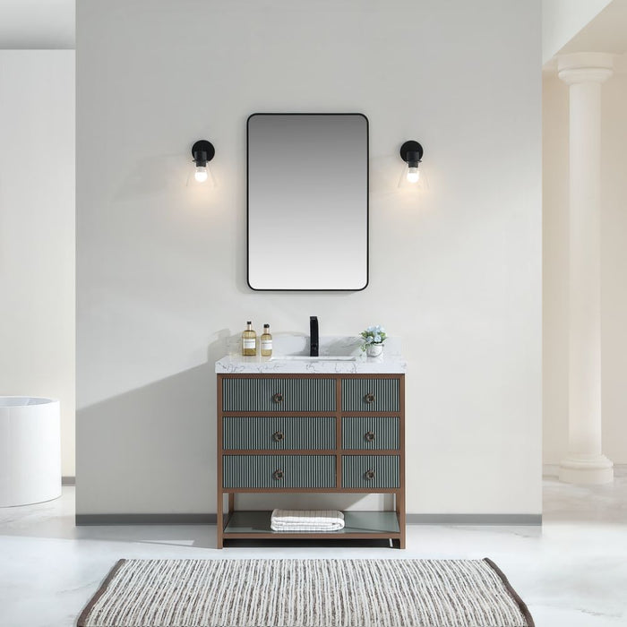 Charlemagne 36" Tricorn Black Golden Brush Stainless Steel Bathroom Vanity – Contemporary Style with Natural Stone Top