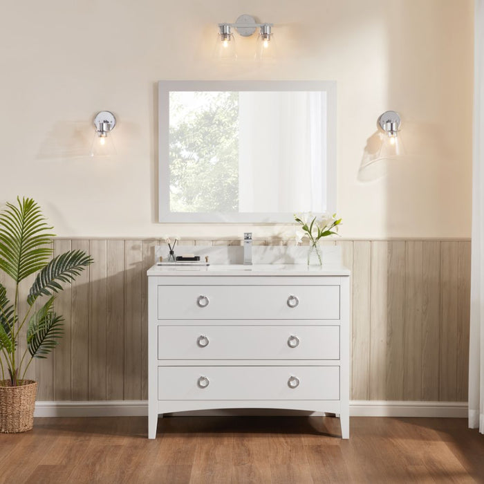 Toulan 42" White Solid Wood Bathroom Vanity – Single Sink with Pre-Drilled Top