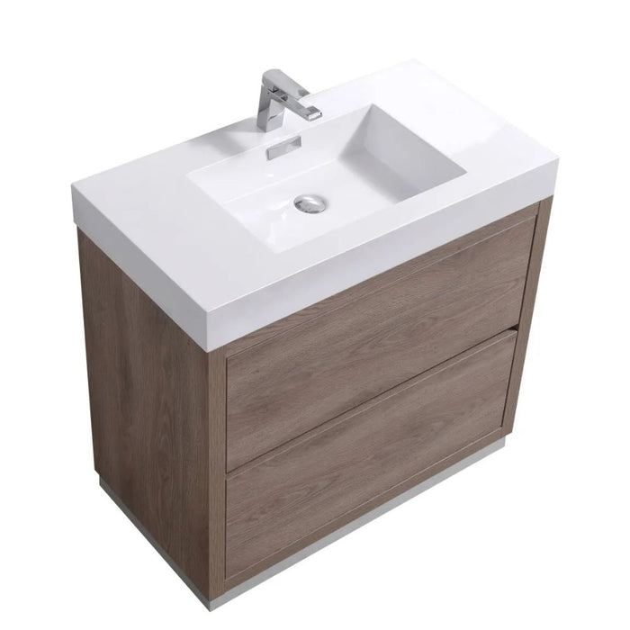 Karel 36" Butternut Free Standing Bathroom Vanity – Modern Push-Open Drawers with Integrated Sink