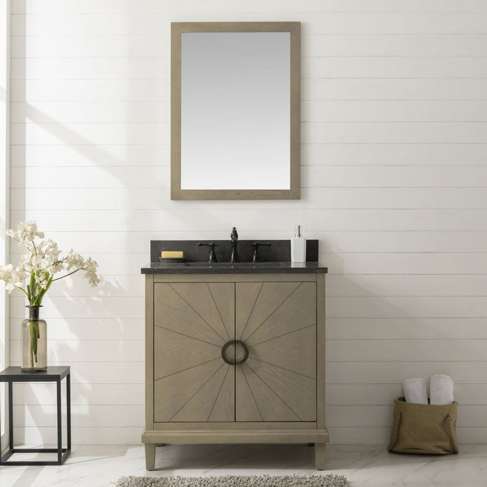 Hawley 30" Antique Gray Oak Bathroom Vanity – Blue Limestone Countertop with Soft Close Hardware