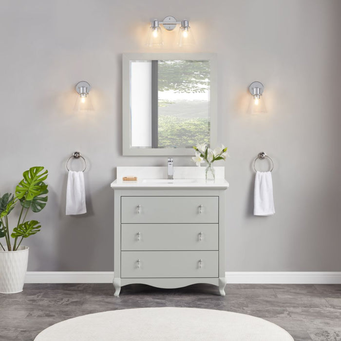 Kari 36" Vanity in Silver Finish – Solid Wood with Artificial Stone Countertop