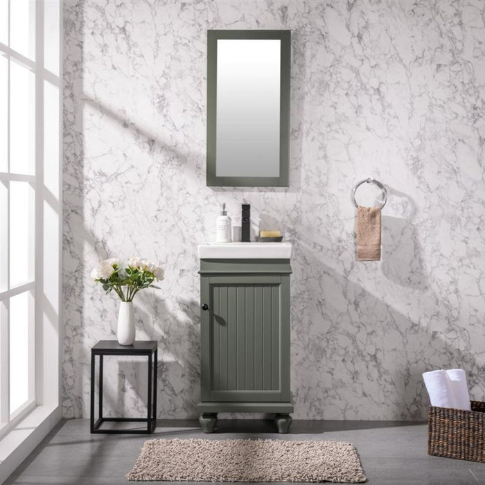 18" Avalon Green Single Sink Vanity Cabinet – Solid Poplar with White Ceramic Top & Pre-drilled Faucet Hole