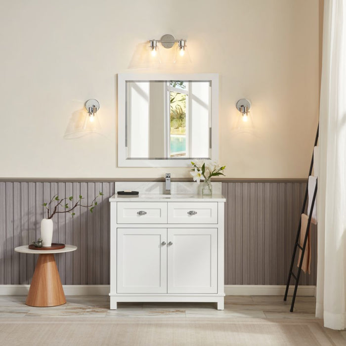 Broxburn 36" White Solid Wood Bathroom Vanity with Artificial Stone Top - FusionBath Classic Collection Single Sink Freestanding
