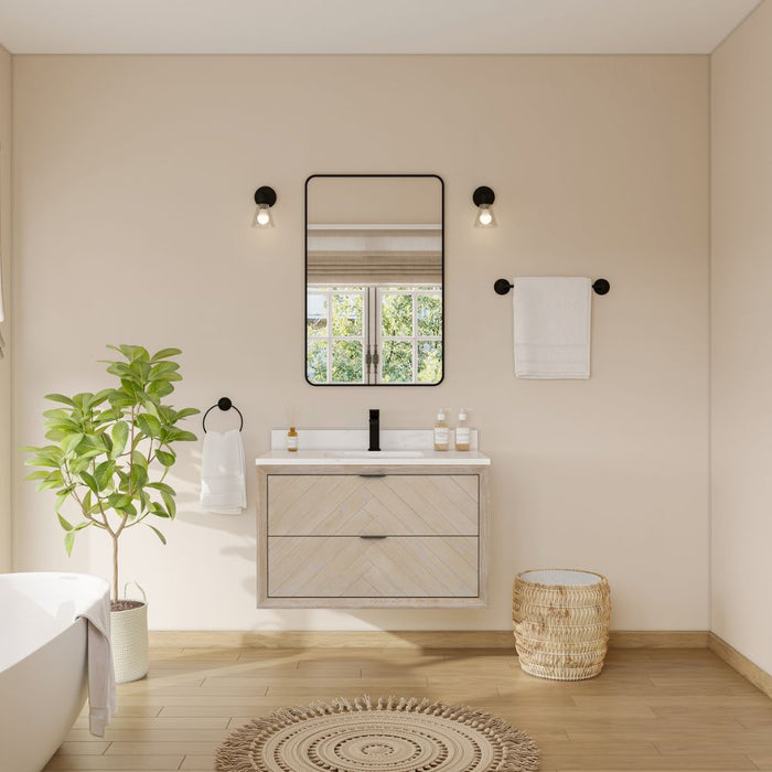 Baltimore 36" Whitewashed Oak Bathroom Vanity – Free-Standing Design with 1" Artificial Stone Top & Dual Drawers
